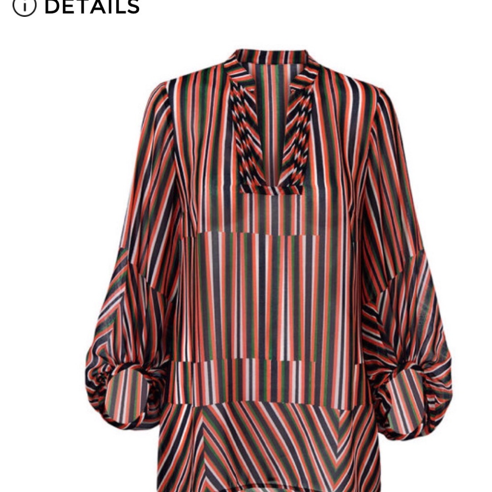 CAbi Vibrant Striped Blouse - Red, Green, Black